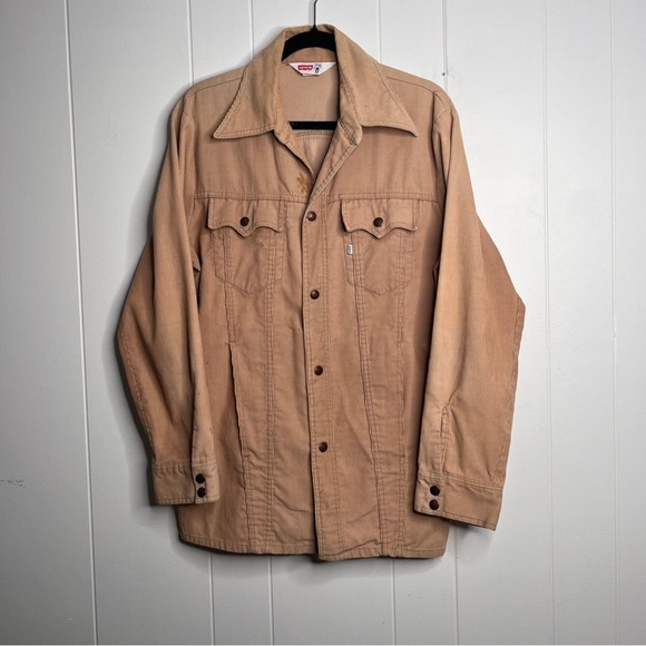Vintage 70s Levi's Tan Corduroy Shirt Jacket Western Worn Men's Medium - Picture 1 of 13